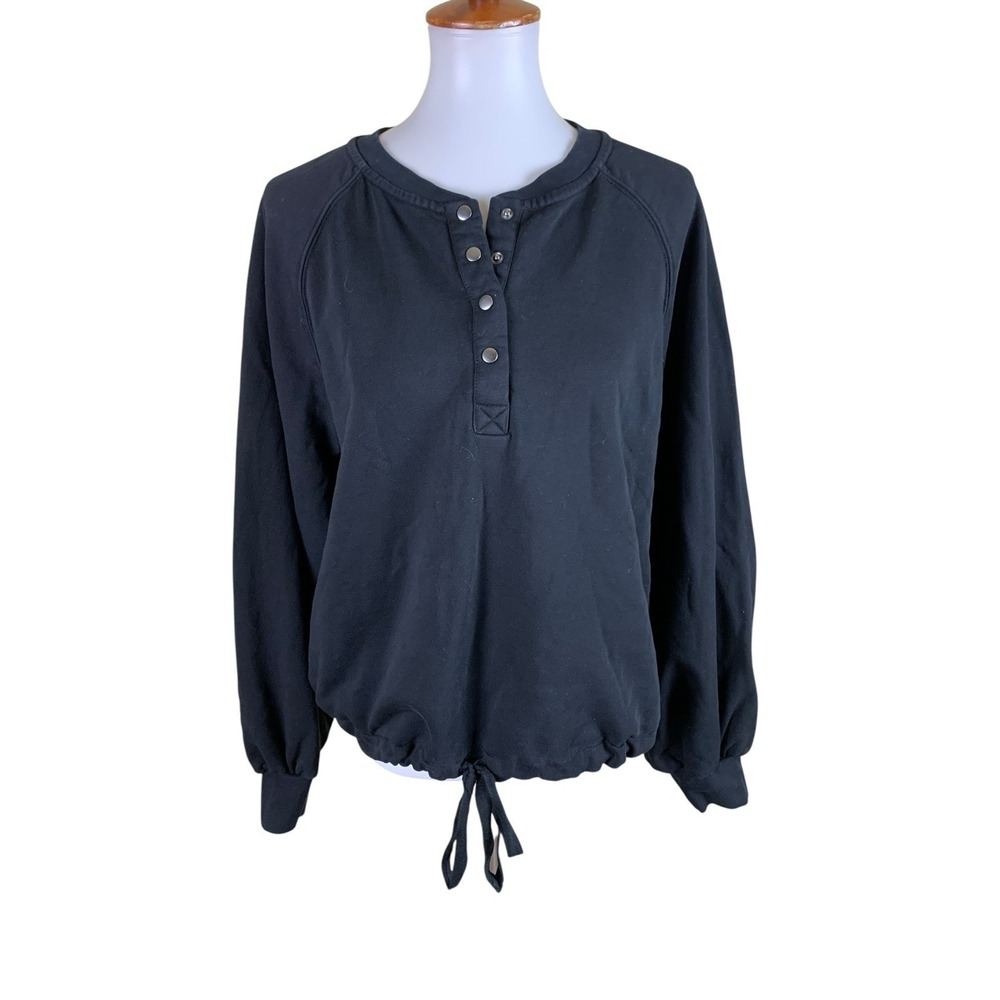 Dear John Black Snap Button Drawstring Sweatshirt Pullover Large